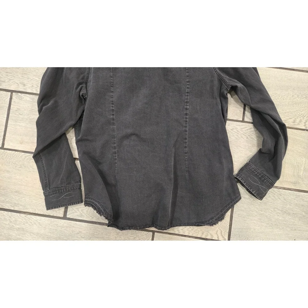 American Eagle Outfitters XL Slim Fit Black Denim Western Snap Shirt Raw Hem